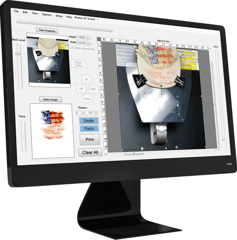 Positioning artwork for a cap in the Brother DTG software
