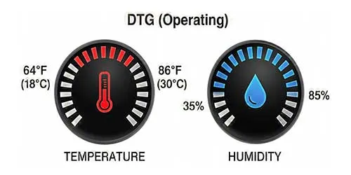 GTX300 DTG operating temperature and humidity range