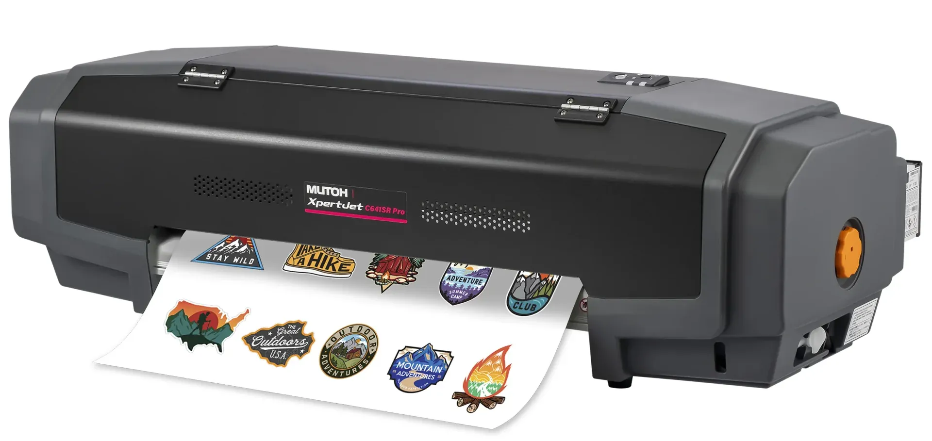 Mutoh XpertJet C641SR Pro printing and cutting a sheet of stickers