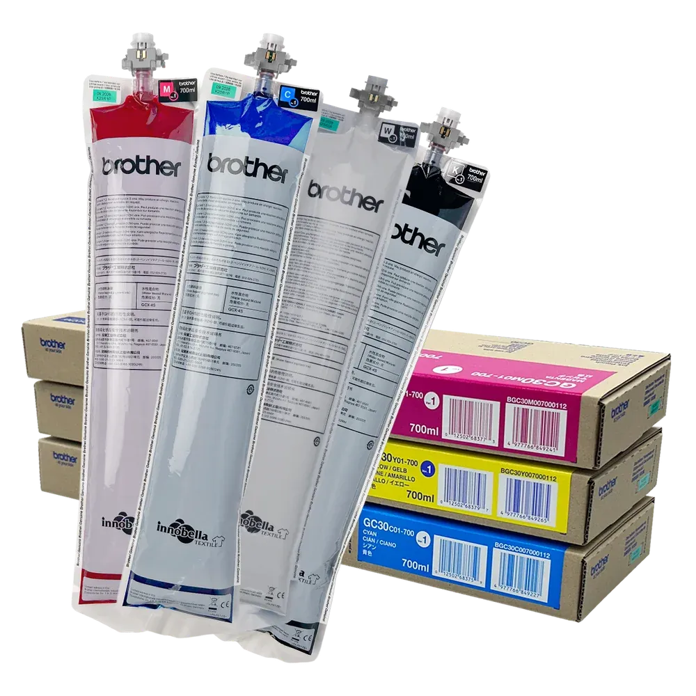Innobella Textile V1 ink pouches and their retail boxes