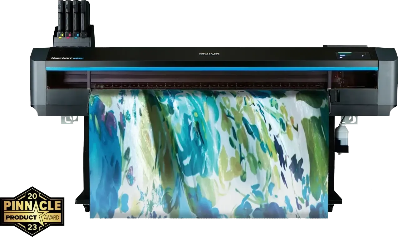 Mutoh XpertJet 1642 WR Pro printing a floral drape