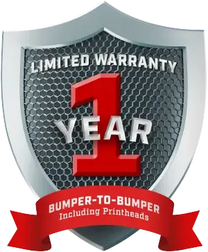 1 year limited bumper-to-bumper warranty including printheads badge