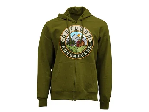 Olive green zip hoodie with an Outdoor Adventures crest printed with GTX300 printer