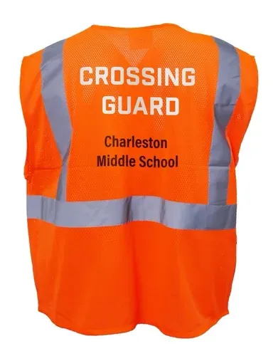 Orange high visibility crossing guard vest printed with GTX300 printer