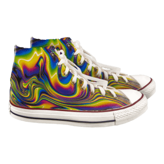 pair of Chuck Taylor sneakers with a swirl print