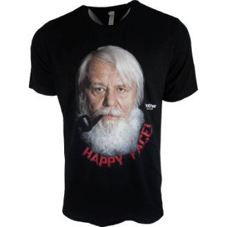 black t-shirt with a portrait of an old man with a white beard and pipe