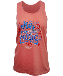 peach tank top with a full-color print on the front
